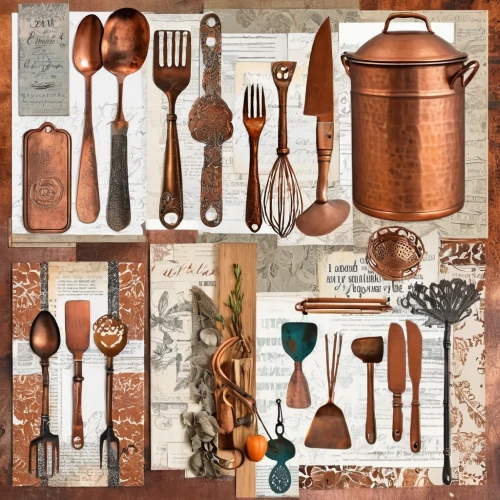copper cookware,copper utensils,dinnerware set,kitchenware,tableware,cookware and bakeware,copper rich food,cooking utensils,serveware,kitchen utensils,digiscrap,kitchen tools,utensils,silver cutlery,flatware,antique background,earthenware,vintage dishes,stoneware,dishware,Unique,Paper Cuts,Paper Cuts 06