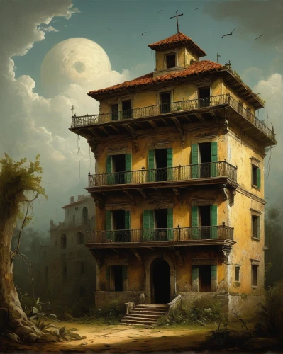 ancient house,abandoned place,apartment house,abandoned house,old home,abandoned places,the haunted house,haunted house,ghost castle,lonely house,old house,lostplace,hanging houses,hacienda,house painting,abandoned,lost place,stilt houses,rustico,stilt house,Art,Classical Oil Painting,Classical Oil Painting 35