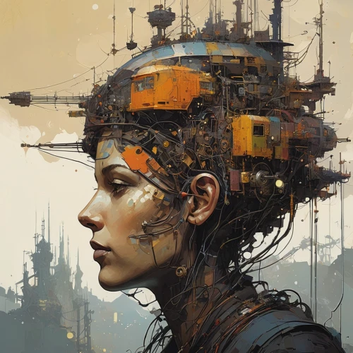 cyberpunk,transistor,steampunk,sci fiction illustration,cybernetics,streampunk,scifi,cyborg,head woman,biomechanical,construction helmet,science fiction,dystopian,dystopia,brainstorm,sci fi,science-fiction,sci-fi,sci - fi,circuitry,Conceptual Art,Sci-Fi,Sci-Fi 01