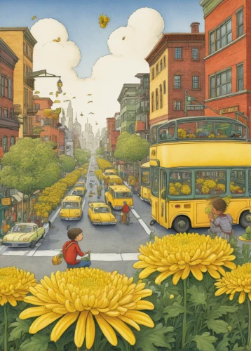 yellow daisies,sunflowers in vase,yellow garden,meadow rues,sunflowers,yellow petals,sunflowers and locusts are together,helianthus sunbelievable,flower car,flower painting,yellow taxi,yellow flowers,new york aster,barberton daisies,cartoon flowers,spring garden,yellow car,children's background,yellow chrysanthemums,dandelion meadow,Illustration,Children,Children 03