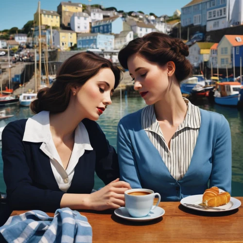 cream tea,women at cafe,breton,tea drinking,afternoon tea,british tea,vintage man and woman,woman drinking coffee,joint dolls,tearoom,tea,tea sandwich,tea time,coffee tea illustration,morning illusion,brixham,clue and white,coffee break,coffee background,café au lait,Photography,Documentary Photography,Documentary Photography 06