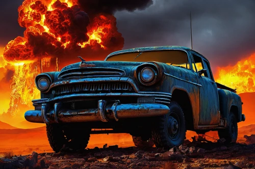 dodge power wagon,austin fx4,willys jeep truck,gaz-53,studebaker m series truck,ford truck,willys jeep,burnout fire,studebaker e series truck,dodge m37,fiat 1100,rust truck,the conflagration,hudson hornet,willys-overland jeepster,apocalyptic,jeep gladiator rubicon,aronde,apocalypse,ford prefect,Illustration,Retro,Retro 02