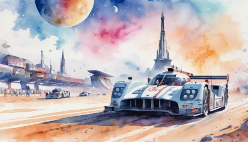 moon vehicle,valerian,sci fiction illustration,watercolor,space ships,sci fi,gas planet,moon car,sci-fi,sci - fi,mars rover,futuristic landscape,watercolor background,spaceships,mission to mars,scifi,sky train,galaxy express,watercolor sketch,space voyage,Illustration,Paper based,Paper Based 25