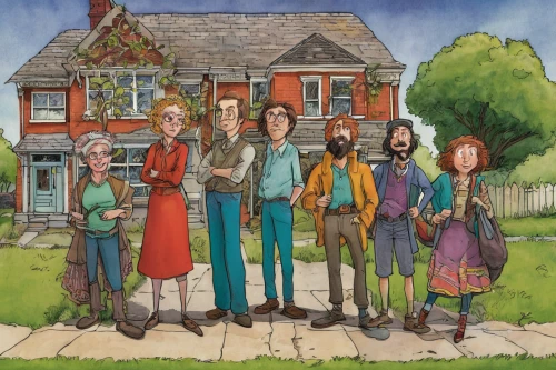 villagers,seven citizens of the country,smartweed-buckwheat family,arrowroot family,the dawn family,hemp family,group of people,birch family,residents,cd cover,sedge family,canna family,flock house,digital nomads,houses clipart,hand-drawn illustration,travelers,house painting,contemporary witnesses,dandelion hall,Illustration,Paper based,Paper Based 26