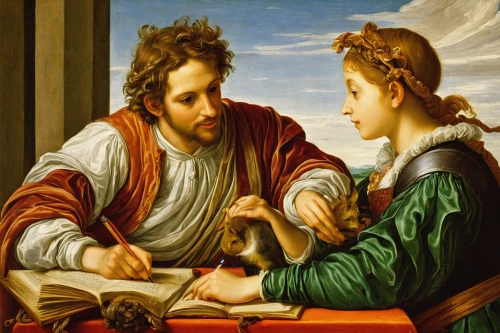 young couple,the annunciation,painting technique,meticulous painting,church painting,contemporary witnesses,holy family,tutor,children studying,school of athens,pythagoras,gift of jewelry,andrea del verrocchio,barberini,raffaello da montelupo,painting,woman holding pie,saint mark,biblical narrative characters,fortune telling,Art,Classical Oil Painting,Classical Oil Painting 21