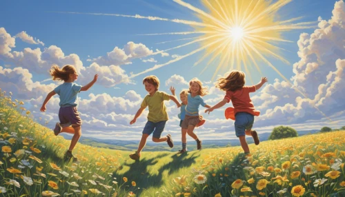 walk with the children,daisy family,children's background,sun daisies,sunburst background,bright sun,star-of-bethlehem,blessing of children,helianthus sunbelievable,summer day,sunny day,church painting,summer solstice,a beautiful day,spring equinox,dandelion field,the dawn family,the star of bethlehem,oil painting on canvas,star of bethlehem,Conceptual Art,Daily,Daily 23