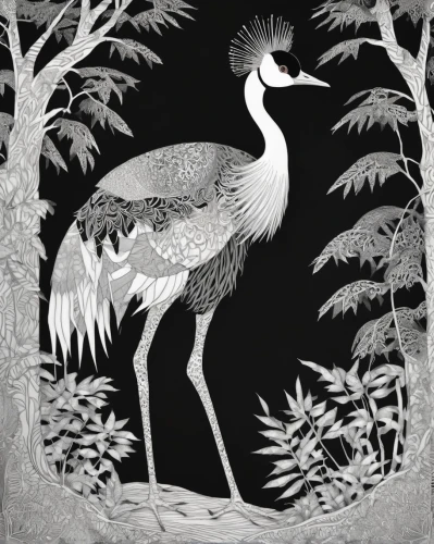 fujian white crane,eastern crowned crane,red-crowned crane,grey neck king crane,white-naped crane,demoiselle crane,pacific heron,gray crowned crane,grey crowned crane,sandhill crane,gray heron,crane,bird illustration,egretta novaehollandiae,pied heron,an ornamental bird,great heron,heron,crane-like bird,egret,Illustration,Black and White,Black and White 11