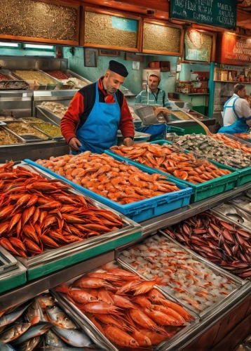 seafood counter,fish market,fishmonger,sea foods,fish supply,fresh fish,spice market,fish products,seafood,the market,large market,smoked fish,sea food,commercial fishing,market stall,market,fishermans wharf,sockeye salmon,cuisine of madrid,arctic char,Photography,Documentary Photography,Documentary Photography 32