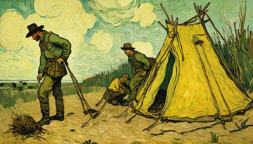vincent van gough,vincent van gogh,yellow grass,suitcase in field,pilgrims,post impressionism,yellow sun hat,threshing,high-visibility clothing,don quixote,khokhloma painting,yellow mustard,yellow,the bag of straw,musicians,man with umbrella,tent camp,forest workers,painting technique,the pied piper of hamelin,Art,Artistic Painting,Artistic Painting 03