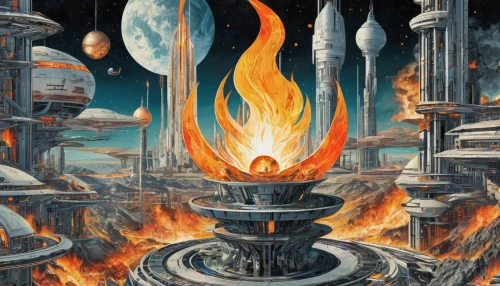 fire planet,pillar of fire,cauldron,sci fiction illustration,burning earth,the conflagration,burning torch,conflagration,the eternal flame,heroic fantasy,fantasy art,burning man,torch-bearer,the white torch,candlemaker,firmament,fire background,city in flames,fire ring,fantasy picture,Unique,Paper Cuts,Paper Cuts 06