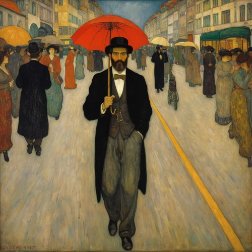 man with umbrella,a pedestrian,vincent van gough,pedestrian,promenade,orsay,post impressionism,walking in the rain,walking man,post impressionist,spectator,street scene,man with saxophone,vittoriano,woman walking,man in red dress,universal exhibition of paris,white-collar worker,boulevard,adolphe,Art,Artistic Painting,Artistic Painting 32