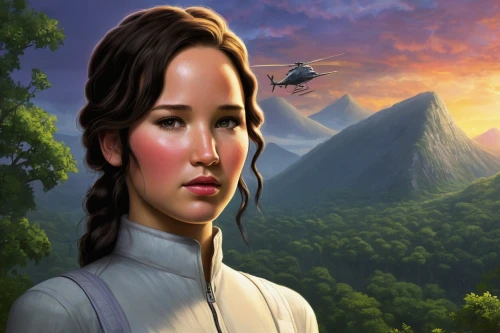 katniss,princess leia,cg artwork,sci fiction illustration,world digital painting,portrait background,action-adventure game,jaya,android game,republic,starwars,custom portrait,avatar,landscape background,star wars,game art,fantasy picture,fantasy portrait,adventure game,game illustration,Illustration,Realistic Fantasy,Realistic Fantasy 18