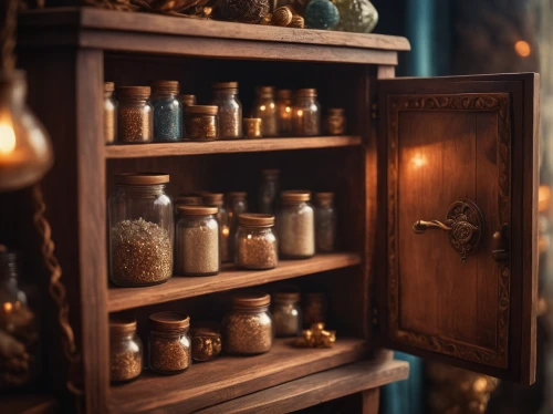 apothecary,china cabinet,armoire,cupboard,pantry,vintage lantern,candlemaker,vintage kitchen,antique background,storage cabinet,victorian kitchen,dark cabinetry,bannack assay office,antique furniture,dresser,cabinets,dolls houses,dark cabinets,cabinet,antiquariat,Photography,General,Cinematic