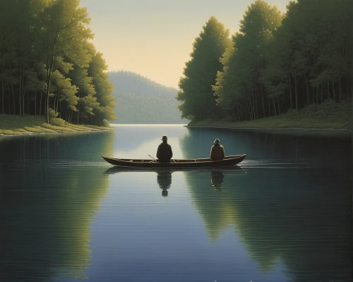 fishing float,idyll,canoeing,fishermen,boat landscape,people fishing,romantic scene,row boat,tranquility,calm water,fishing,canoe,fisherman,peaceful,evening lake,fishing camping,japan landscape,row-boat,calm waters,paddling,Art,Artistic Painting,Artistic Painting 48