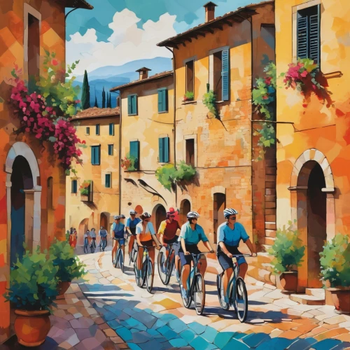 artistic cycling,bicycles,italian painter,bicycle ride,tuscan,bicycling,road bikes,cyclists,bicycle,provence,cycling,bicycle racing,bicycle riding,road bicycle racing,cyclist,volterra,oil painting on canvas,bike city,bikes,road bicycle,Illustration,Vector,Vector 07
