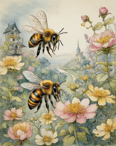 honey bees,honeybees,bees,bumblebees,bee,honey bee home,honey bee,honeybee,western honey bee,two bees,beekeeping,bombus,drawing bee,bee farm,pollinator,pollinating,apiary,beekeepers,wild bee,pollinate,Illustration,Paper based,Paper Based 29