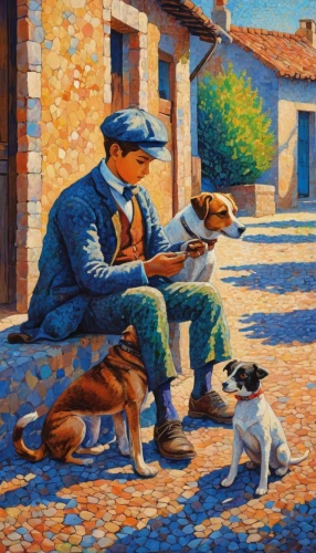 italian painter,boy and dog,working terrier,girl with dog,puglia,jack russel,jack russell,people reading newspaper,garda,veterinary,apulia,basset artésien normand,dog street,street scene,veterinarian,terrier,cesky terrier,cavaquinho,painting technique,oil painting,Conceptual Art,Daily,Daily 31