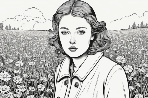 hyacinth,graph hyacinth,girl in flowers,clementine,hyacinths,flower line art,comic halftone woman,lilacs,lily of the field,red clover,field of flowers,clover meadow,marguerite,vintage drawing,lady tulip,retro flowers,lilly of the valley,ironweed,rose woodruff,grape-hyacinth,Illustration,Black and White,Black and White 18