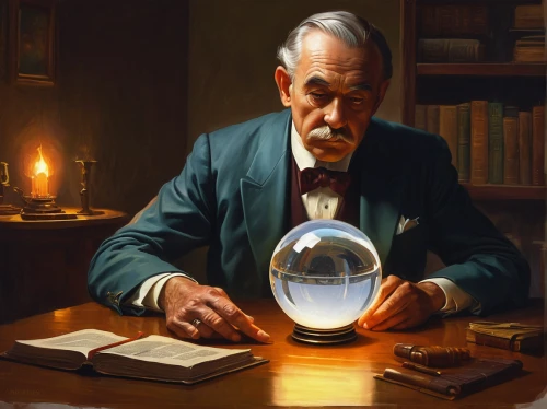 crystal ball,watchmaker,theoretician physician,reading magnifying glass,game illustration,lev lagorio,crystal ball-photography,painting easter egg,sci fiction illustration,incandescent lamp,clockmaker,ball fortune tellers,world digital painting,inspector,incandescent light bulb,magician,cg artwork,masonic,freemasonry,meticulous painting,Illustration,Retro,Retro 09