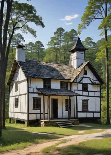 old colonial house,half-timbered house,new echota,house in the forest,timber house,model house,wooden house,new england style house,country house,half timbered,half-timbered,country cottage,lincoln's cottage,timber framed building,traditional house,log cabin,frisian house,dandelion hall,clay house,knight house,Illustration,Retro,Retro 05