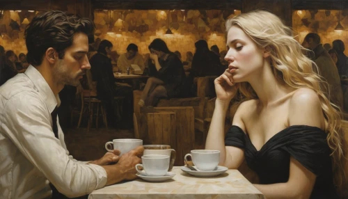woman drinking coffee,the coffee shop,woman at cafe,coffee shop,cafe,drinking coffee,café au lait,coffeehouse,courtship,espresso,parisian coffee,paris cafe,barista,cups of coffee,women at cafe,young couple,coffee zone,coffee time,french coffee,coffe,Illustration,Realistic Fantasy,Realistic Fantasy 09