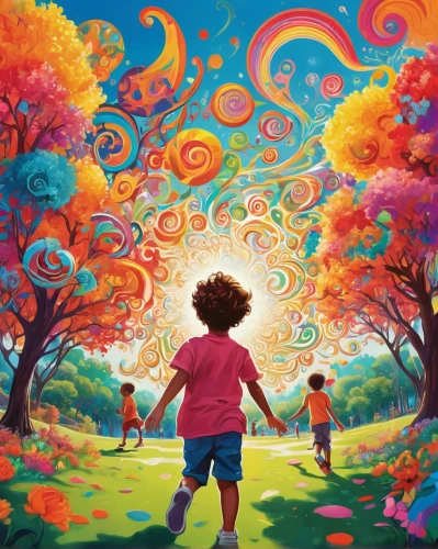 colorful tree of life,children's background,psychedelic art,rainbow clouds,colorful life,imagination,colorful balloons,dream world,color fields,inner child,psychedelic,world digital painting,kids illustration,wonderland,colorful background,rainbow background,panoramical,the festival of colors,lsd,rainbow world map,Illustration,Realistic Fantasy,Realistic Fantasy 39