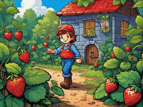 farmer in the woods,picking vegetables in early spring,farming,game illustration,red barn,frutti di bosco,farm background,adventure game,farm,forager,agricultural,apple harvest,farmer,heidi country,farm set,pinocchio,apple plantation,bee farm,farm hut,greenhouse cover,Unique,Pixel,Pixel 05