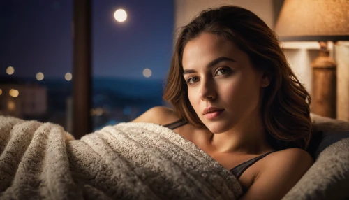 girl in bed,woman on bed,the girl in nightie,visual effect lighting,portrait photography,photo session at night,woman sitting,romantic portrait,girl in a long,romantic look,relaxed young girl,woman laying down,woman thinking,romantic night,depressed woman,woman eating apple,night photography,girl in cloth,young woman,girl sitting,Photography,Documentary Photography,Documentary Photography 32