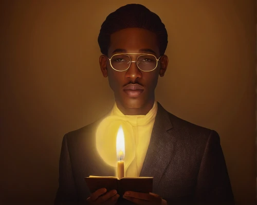 black businessman,illuminate,twelve apostle,candlemaker,searchlamp,candle light,candlelight,portrait background,the light bulb,prophet,lamplighter,luminary,apostle,black professional,librarian,artist portrait,incandescent,composite,conceptual photography,retro kerosene lamp,Conceptual Art,Daily,Daily 22