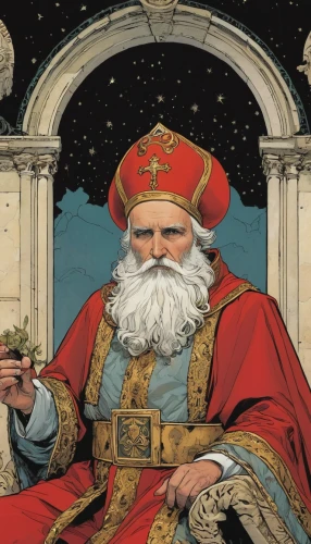 saint nicholas' day,saint nicholas,saint nicolas,st claus,archimandrite,rompope,father christmas,saint nicholias,santa claus,santa clause,twelve apostle,auxiliary bishop,metropolitan bishop,high priest,st nicholas,kris kringle,santa,the order of cistercians,hieromonk,pope,Illustration,Vector,Vector 04