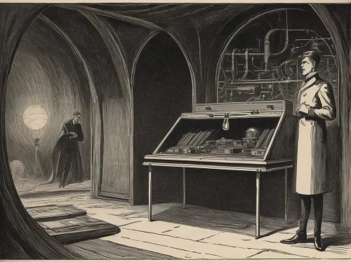 watchmaker,alessandro volta,projectionist,clockmaker,scientific instrument,theoretician physician,investigator,sci fiction illustration,hans christian andersen,vintage ilistration,examining,puppet theatre,book illustration,apothecary,vintage illustration,astronomer,chamber,optician,chiffonier,air-raid shelter,Illustration,Black and White,Black and White 23