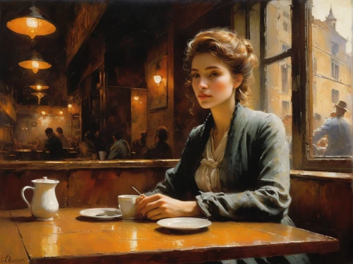 woman at cafe,woman drinking coffee,women at cafe,parisian coffee,paris cafe,the coffee shop,woman with ice-cream,girl with bread-and-butter,coffee shop,the girl at the station,cafe,coffeehouse,woman sitting,young woman,cigarette girl,café au lait,woman thinking,girl in a historic way,girl with cereal bowl,drinking coffee,Art,Classical Oil Painting,Classical Oil Painting 32