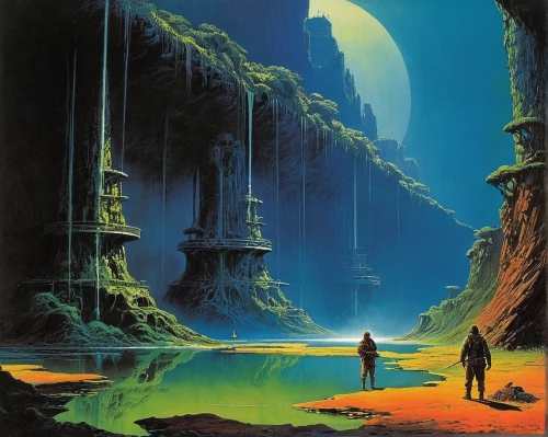 futuristic landscape,alien planet,alien world,guards of the canyon,valley of the moon,dune,canyon,sci fi,barren,sci-fi,sci - fi,scifi,karst landscape,fantasy landscape,lunar landscape,science fiction,monolith,vast,myst,moon valley,Conceptual Art,Sci-Fi,Sci-Fi 19