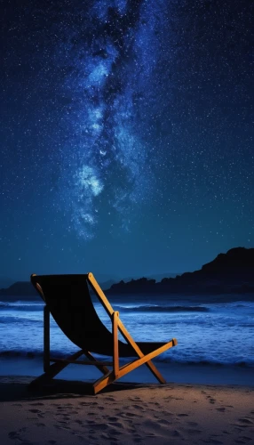 beach chair,deckchair,beach furniture,deck chair,bench by the sea,deckchairs,beach chairs,bench chair,rocking chair,camping chair,dark beach,sea night,dream beach,wooden bench,folding chair,outdoor bench,night image,sunlounger,stargazing,night photography,Photography,Fashion Photography,Fashion Photography 07