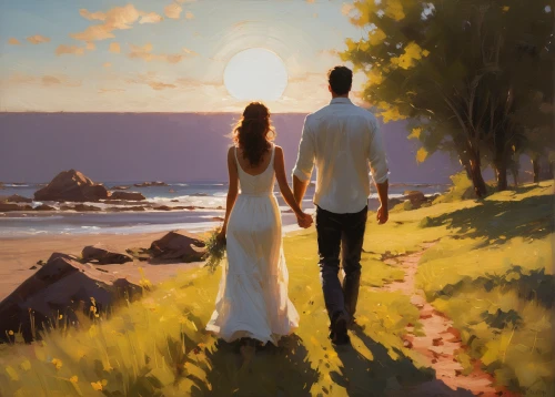 loving couple sunrise,honeymoon,young couple,church painting,photo painting,wedding couple,romantic portrait,landscape background,world digital painting,romantic scene,oil painting,oil painting on canvas,idyll,man and wife,digital painting,engagement,beautiful couple,beach walk,summer evening,the road to the sea,Conceptual Art,Oil color,Oil Color 12
