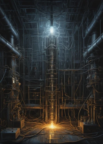 metallurgy,distillation,nuclear reactor,the boiler room,refinery,chemical plant,furnace,engine room,combined heat and power plant,industrial plant,petrochemical,circuitry,chemical laboratory,chamber,thermal power plant,steel mill,powerplant,steelworker,heavy water factory,industrial landscape,Illustration,Realistic Fantasy,Realistic Fantasy 44