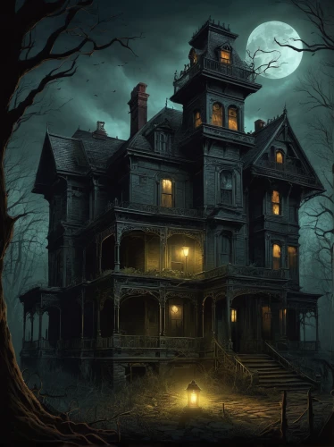 the haunted house,haunted house,witch's house,witch house,creepy house,haunted castle,lonely house,victorian house,ghost castle,apartment house,halloween background,house silhouette,halloween scene,halloween and horror,haunted,house in the forest,abandoned house,halloween illustration,the house,wooden house,Illustration,Realistic Fantasy,Realistic Fantasy 05