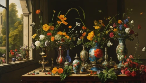still life of spring,sunflowers in vase,vases,flower vase,summer still-life,vase,still-life,floral composition,windowsill,flower shop,bouquets,flower arranging,bach flowers,floral arrangement,flower painting,autumn still life,still life,spring flowers,flower vases,splendor of flowers,Art,Classical Oil Painting,Classical Oil Painting 25