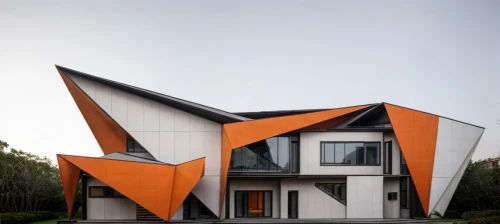cubic house,cube house,modern architecture,frame house,geometric style,modern house,folding roof,house shape,dunes house,contemporary,mandarin wedge,metal cladding,crooked house,orange slice,futuristic architecture,corten steel,arhitecture,kirrarchitecture,facade panels,exterior decoration,Architecture,Commercial Residential,Modern,Mid-Century Modern