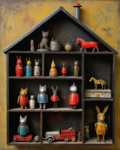 dolls houses,doll house,wooden toys,whimsical animals,kitchenware,dollhouse accessory,birdhouses,dollhouse,dog house,farmyard,folk art,bird house,tin toys,vintage mice,doll's house,cat's cafe,pet shop,houses clipart,carol colman,sheds,Illustration,Abstract Fantasy,Abstract Fantasy 15