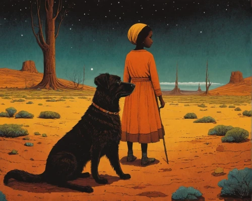 girl with dog,boy and dog,uluru,namib,companion dog,travel poster,sossusvlei,aboriginal australian,black shepherd,tassili n'ajjer,ayers rock,grant wood,travelers,kelpie,giant schnauzer,human and animal,namib desert,dog illustration,a collection of short stories for children,aborigines,Conceptual Art,Sci-Fi,Sci-Fi 17