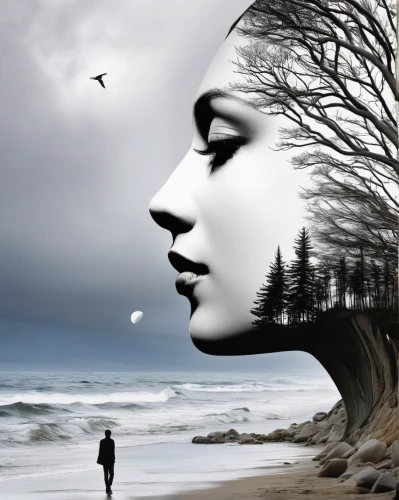 photo manipulation,woman thinking,photomanipulation,surrealism,photoshop manipulation,girl with tree,photomontage,image manipulation,parallel worlds,creative background,self hypnosis,surrealistic,tree thoughtless,mother nature,girl on the dune,mother earth,world digital painting,mystical portrait of a girl,conceptual photography,equilibrist,Photography,Black and white photography,Black and White Photography 07