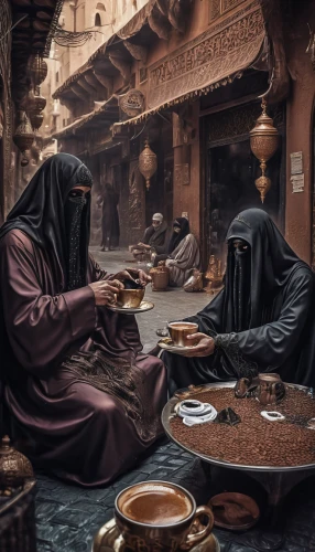 arabic coffee,middle eastern monk,souk,souq,marrakesh,middle-eastern meal,bedouin,snake charmers,monks,merchant,playing cards,spice souk,card game,turkish coffee,fortune teller,morocco,vendors,marrakech,nomads,traditional food,Illustration,Realistic Fantasy,Realistic Fantasy 47