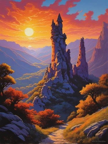 mountain landscape,volcanic landscape,mountain sunrise,mountain scene,mountainous landscape,desert landscape,fantasy landscape,high landscape,desert desert landscape,purple landscape,yellow mountains,autumn mountains,fire mountain,the landscape of the mountains,landscape background,karst landscape,mountain plateau,mushroom landscape,rocky hills,landscape,Conceptual Art,Sci-Fi,Sci-Fi 14