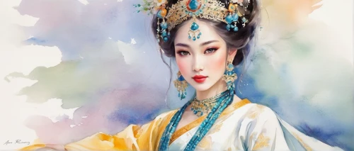 chinese art,oriental princess,oriental painting,peking opera,oriental girl,taiwanese opera,oriental,watercolor women accessory,inner mongolian beauty,vietnamese woman,orientalism,asian woman,geisha girl,rou jia mo,miss vietnam,turpan,amano,chinese style,shuanghuan noble,dongfang meiren,Illustration,Paper based,Paper Based 11