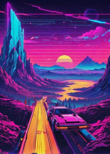 80's design,80s,retro background,futuristic landscape,neon arrows,3d car wallpaper,highway,mountain road,wallpaper roll,hd wallpaper,wallpaper,the road,trip computer,aesthetic,valley,mountain highway,vapor,would a background,background screen,desktop wallpaper,Conceptual Art,Sci-Fi,Sci-Fi 27