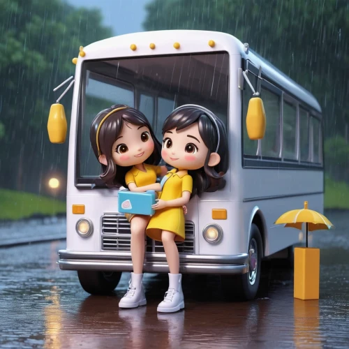 cute cartoon image,rainy day,school bus,in the rain,rainy season,rainy,bus stop,schoolbus,walking in the rain,rv,rainy weather,bus,lilo,flixbus,cute cartoon character,raindops,minibus,city bus,school buses,bus shelters,Unique,3D,3D Character