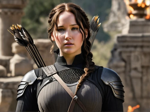 katniss,female warrior,bow and arrows,swath,bows and arrows,jennifer lawrence - female,celtic queen,laurel wreath,joan of arc,elaeis,swordswoman,the hunger games,fantasy woman,bran,archery,game of thrones,warrior woman,elenor power,female hollywood actress,bokah,Illustration,Realistic Fantasy,Realistic Fantasy 43