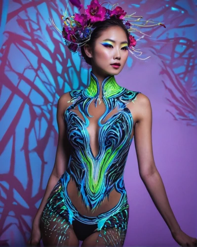 neon body painting,bodypaint,body painting,bodypainting,asian costume,hula,asian vision,fairy peacock,neon makeup,body art,asian woman,asian girl,vietnamese woman,neo-burlesque,vietnamese,oriental girl,fantasy woman,oriental princess,asian,poison ivy,Illustration,Japanese style,Japanese Style 18