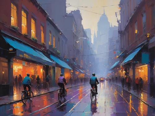 hanoi,evening atmosphere,light rain,world digital painting,walking in the rain,man with umbrella,city scape,umbrellas,colorful city,monsoon,rainy,cityscape,night scene,blue rain,oil painting on canvas,evening city,rainy day,early evening,rains,citylights,Conceptual Art,Sci-Fi,Sci-Fi 22